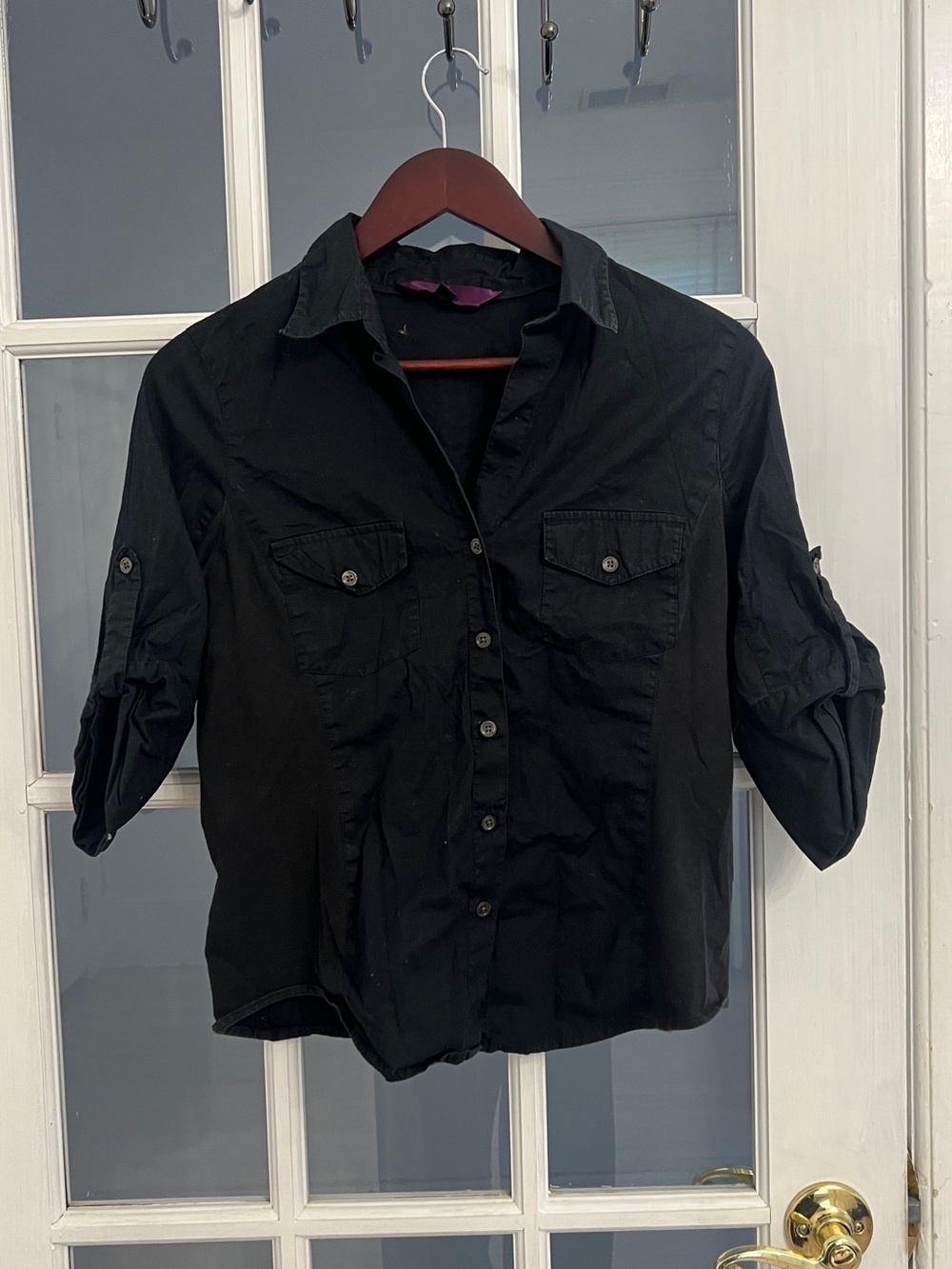 NYDJ Women's Black Button Down Utility Shirt Size M